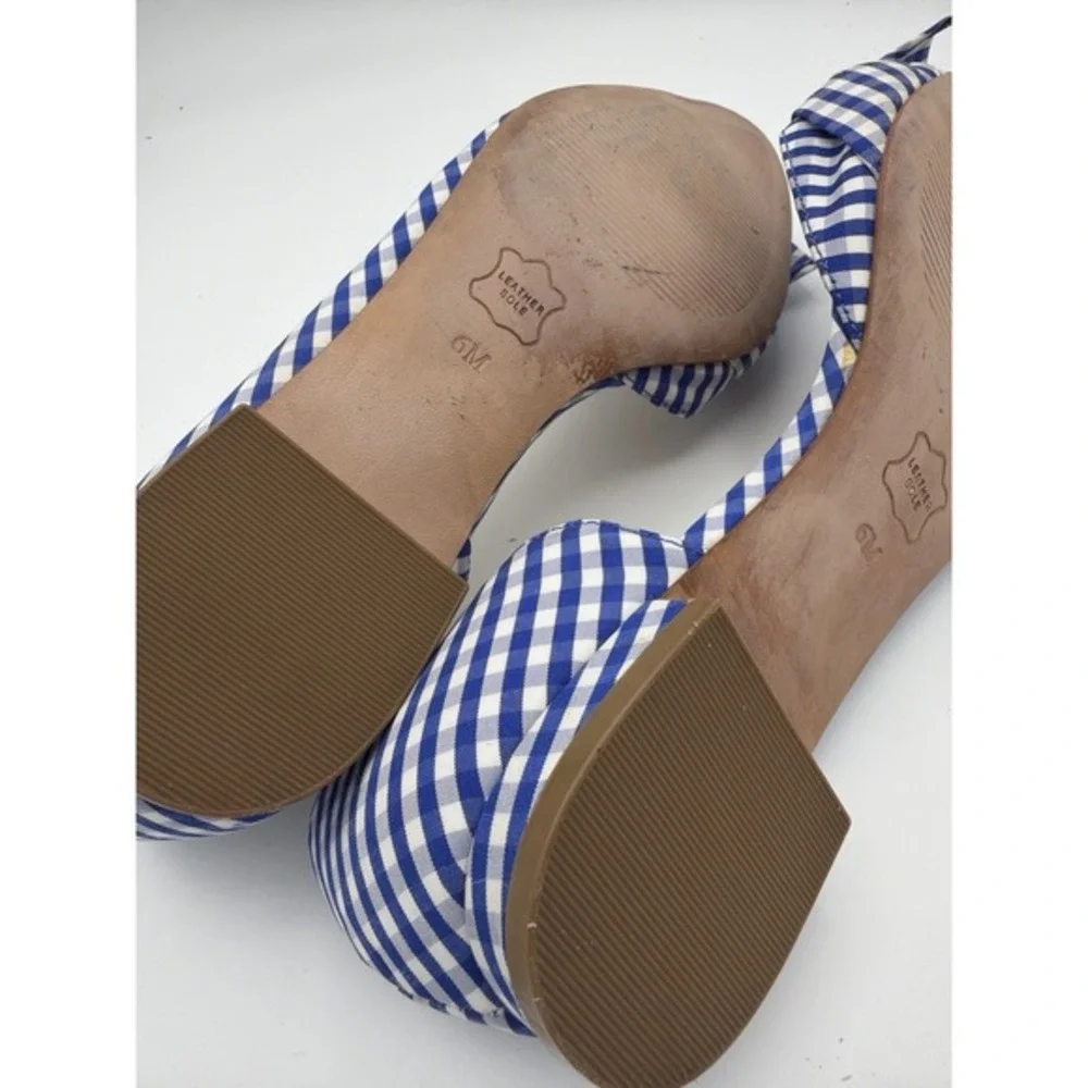 Talbots Gingham Bow D'Orsay Flats Blue White Low Block Heel 6M. ‎       1652